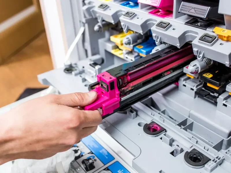 Professional printer repair service technician fixing an office printer in UAE