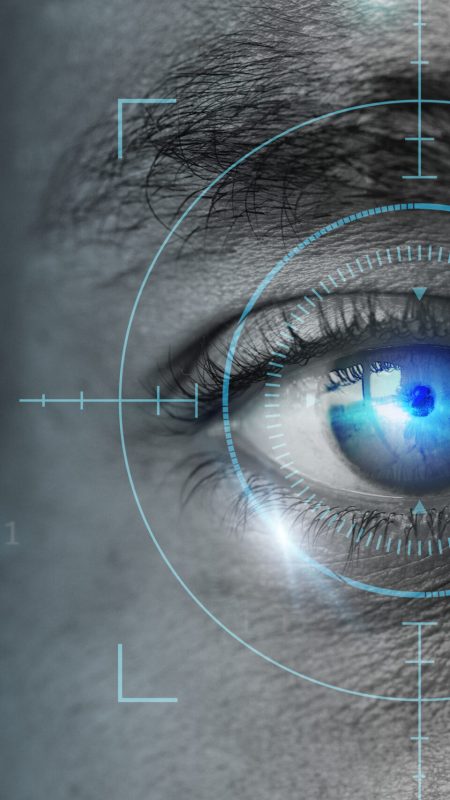 Retinal biometrics technology with man’s eye digital remix